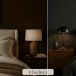Chocolate brown room balanced with cream textiles, warm wood and soft seasonal light.