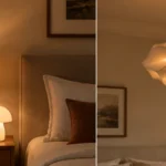 Bedroom with layered bedside lamps for soft ambient light.