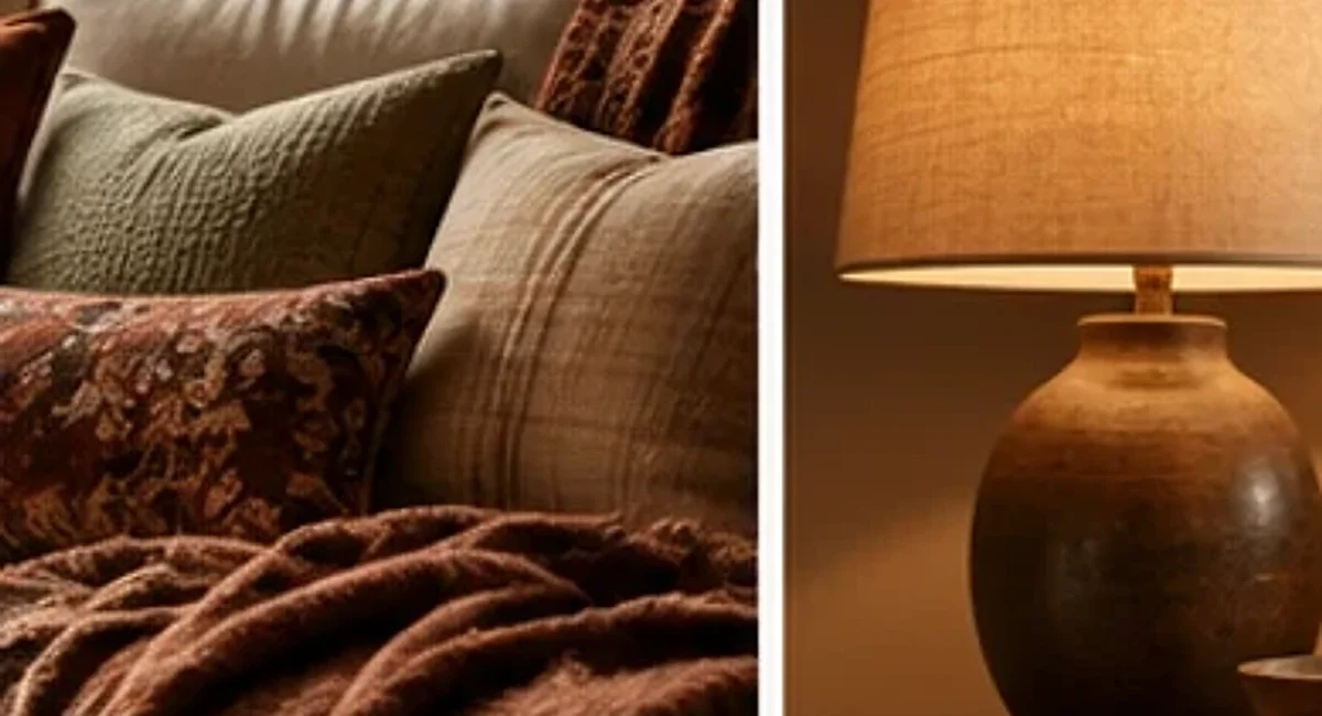 Living room layered with throws and cushions for a relaxed fall atmosphere.