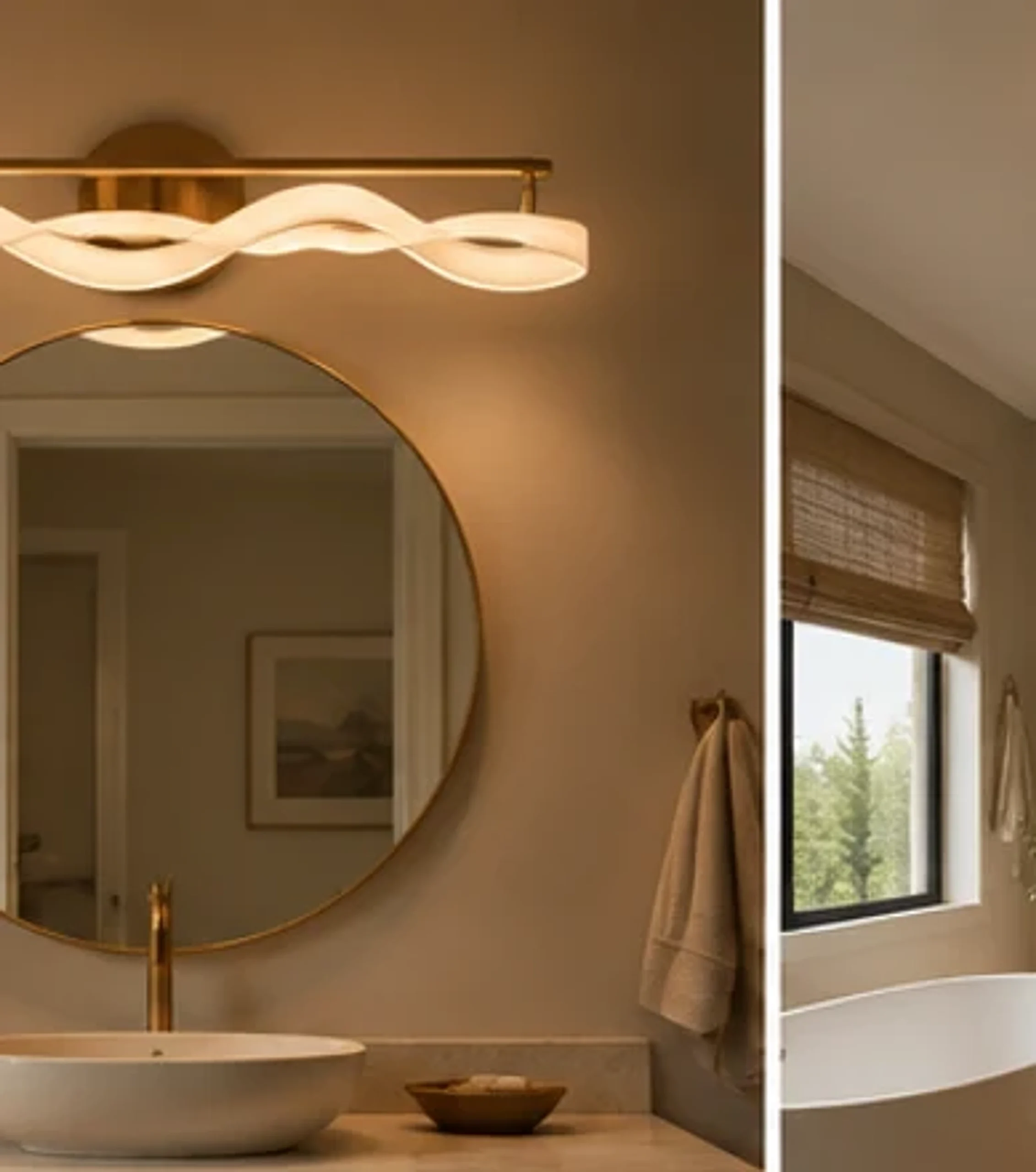 Sculptural vanity lights adding character above a bathroom mirror.