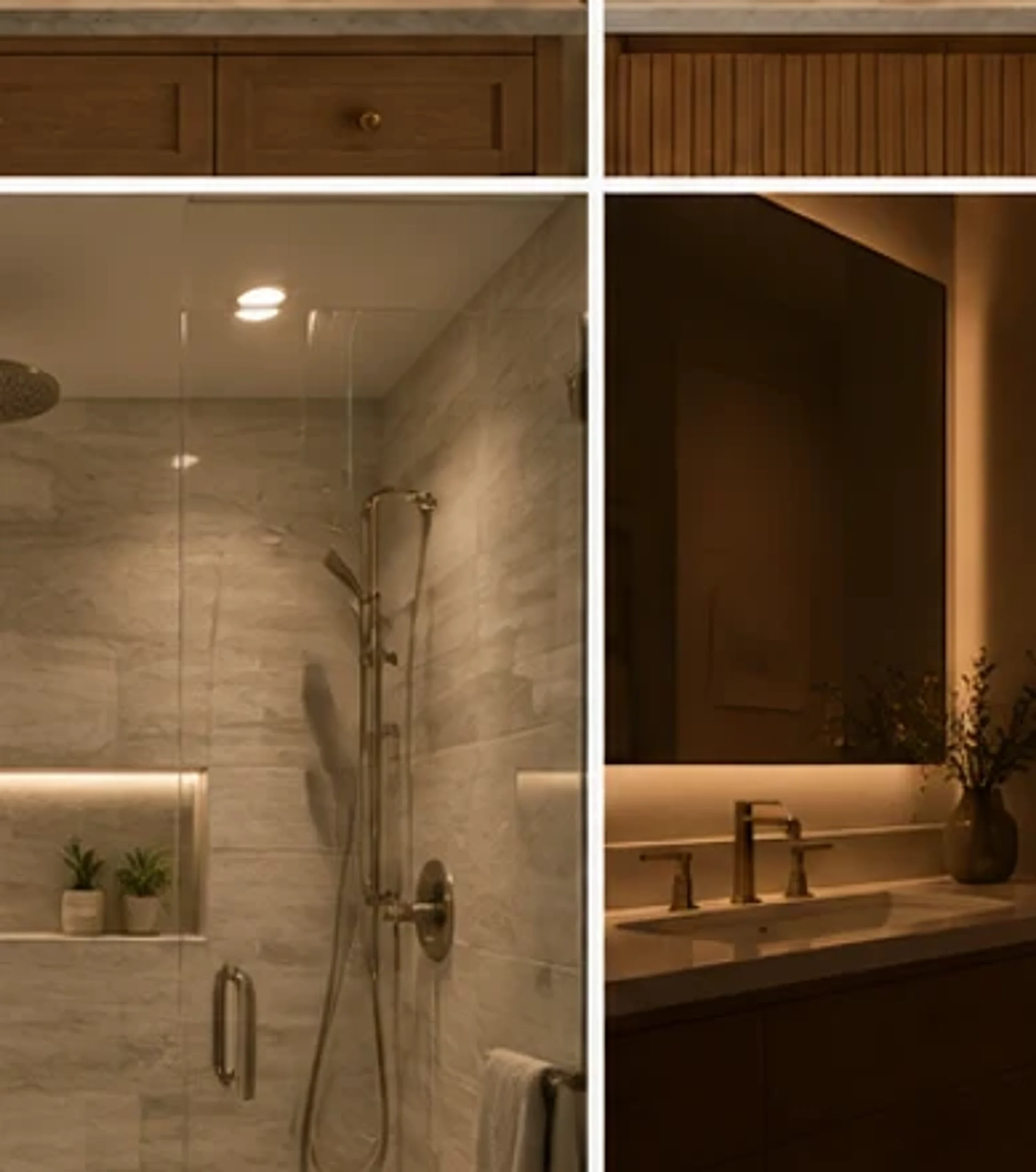 Bathroom shower area with appropriate recessed lighting overhead.