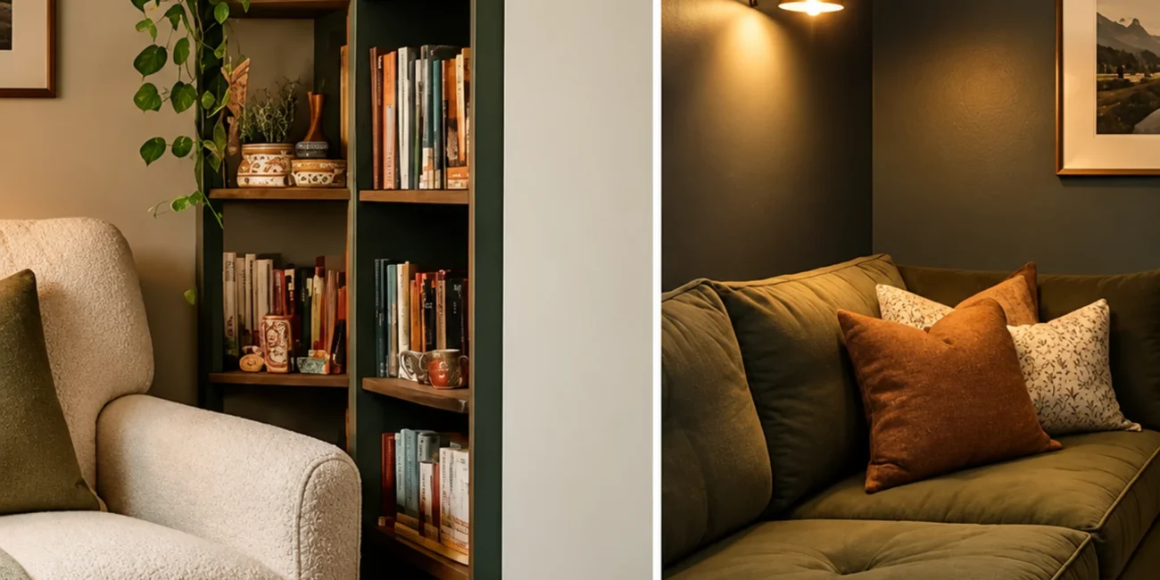 Tiny micro den arranged as a comfortable retreat