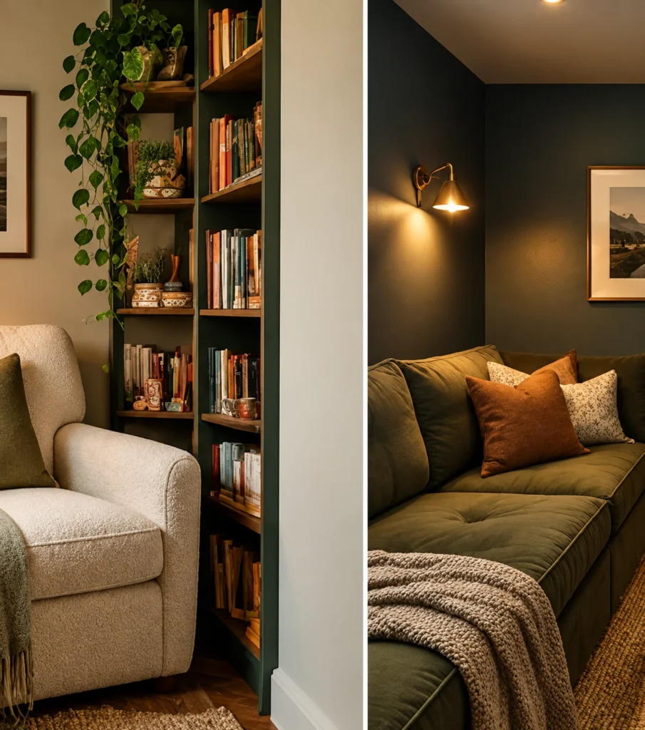 Tiny micro den arranged as a comfortable retreat