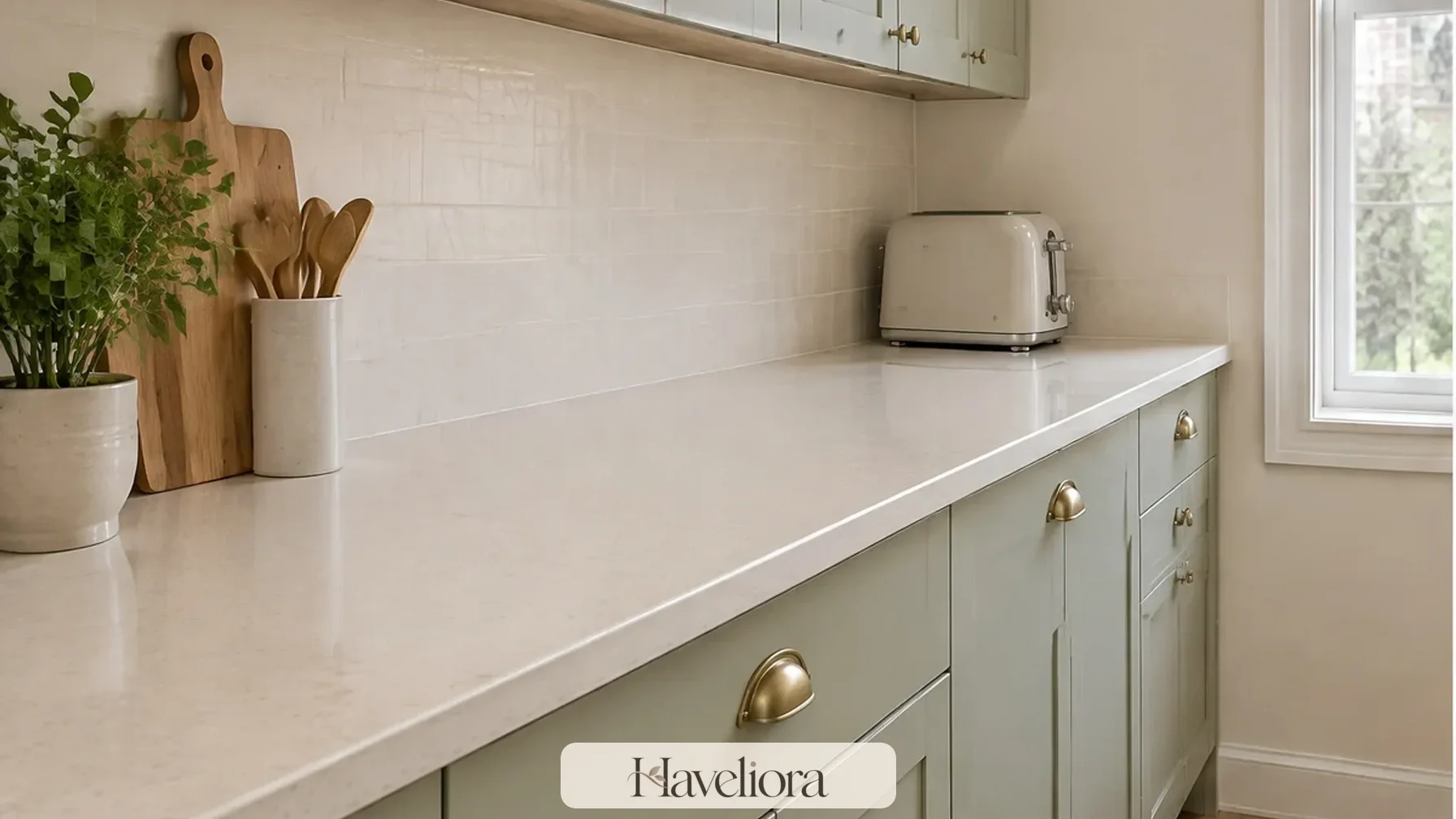 Compact kitchen counter with one everyday appliance beside a generous clear work area.